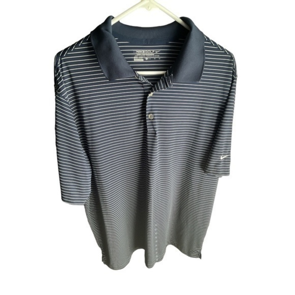 Nike Golf Mens Navy Striped Polo Tour Performance Shirt Size XL EUC #5588